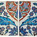A pair of iznik pottery tiles, ottoman turkey, circa 1570