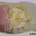 Feuille de brick au camembert, pommes de terre et jambon