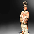 A painted pottery figure of a court lady, Tang Dynasty (618-907)