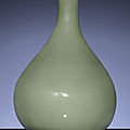 A very rare early Ming Longquan celadon pear-shaped vase, yuhuchunping, Hongwu period (1368-1398)