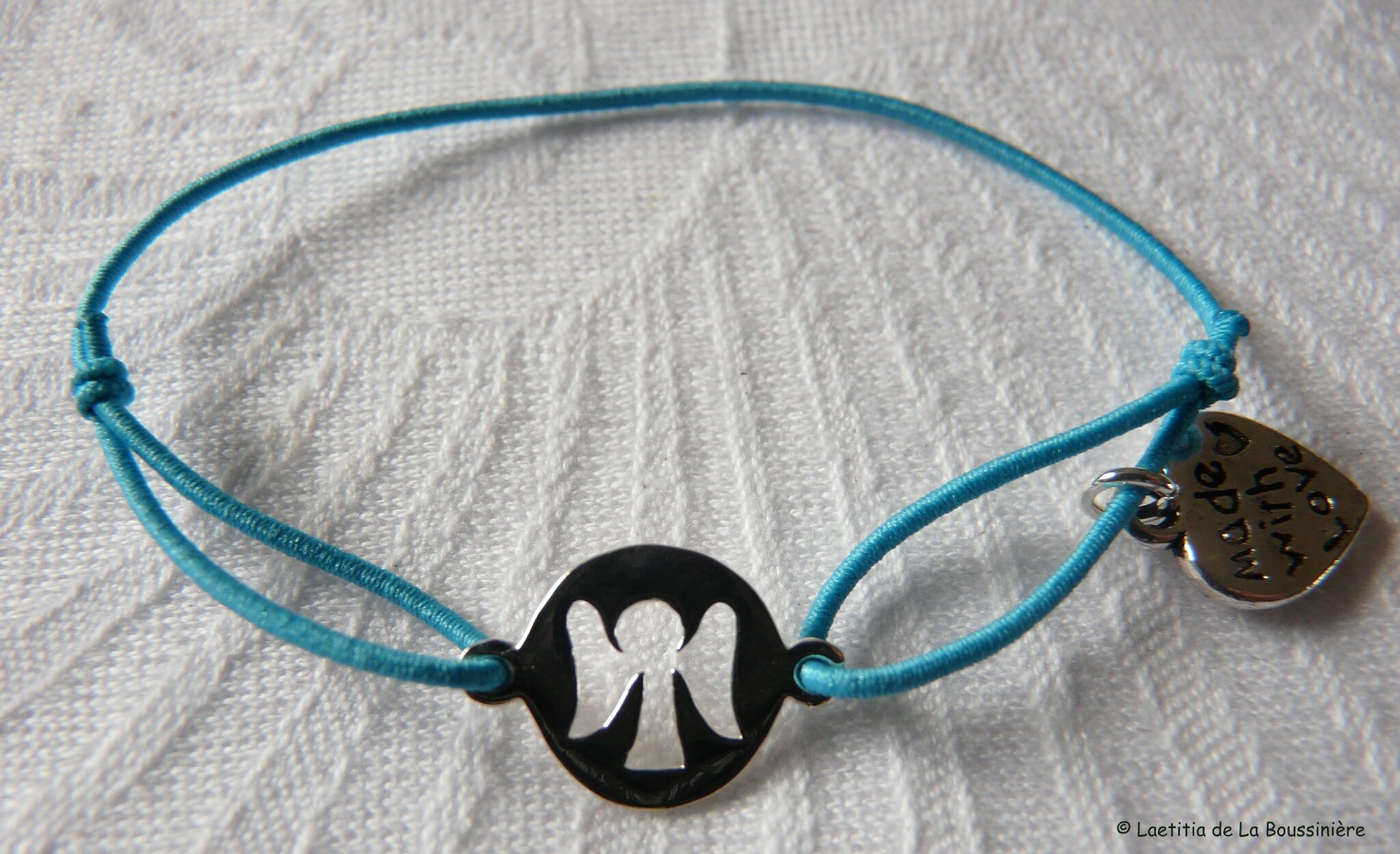 Bracelet pastille Ange sur fil élastique (turquoise)