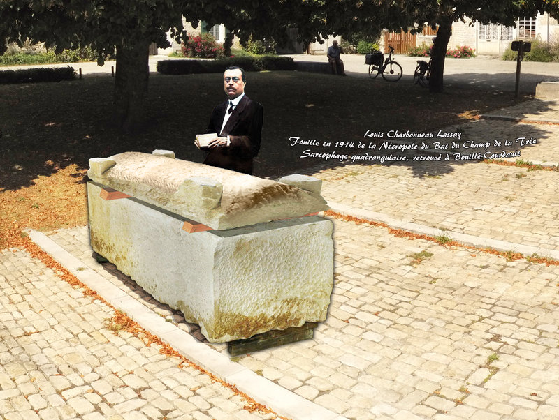 Louis Charbonneau-Lassay Fouille 1914 de la Nécropole du Bas du Champ de la Trée Sarcophage quadrangulaire, retrouvé Bouillé