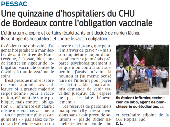 2021 09 16 SO Pesac une quinzaine d'hospitaliers du CHU de Bordeaux contre l'obligation vaccinale