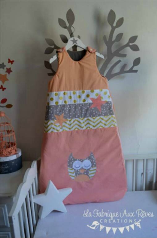 gigoteuse deuxième age corail gris crème abricot hibou étoile