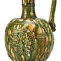 A Rare Green-Glazed Phoenix-Head Pottery Ewer, Tang dynasty (618-907)