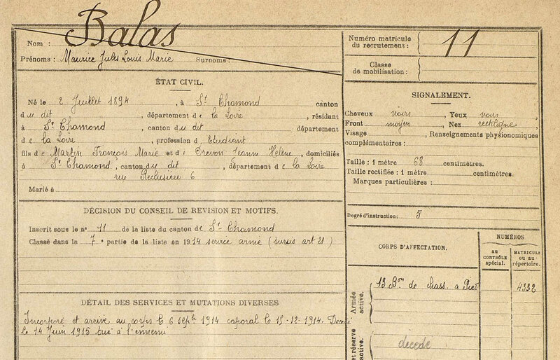 BALAS Maurice, fiche matricule (1)