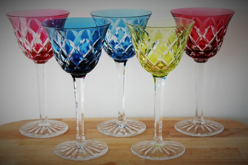 Serie De 5 Verres A Vin Rouge En Cristal De Saint Louis Modele Rare 