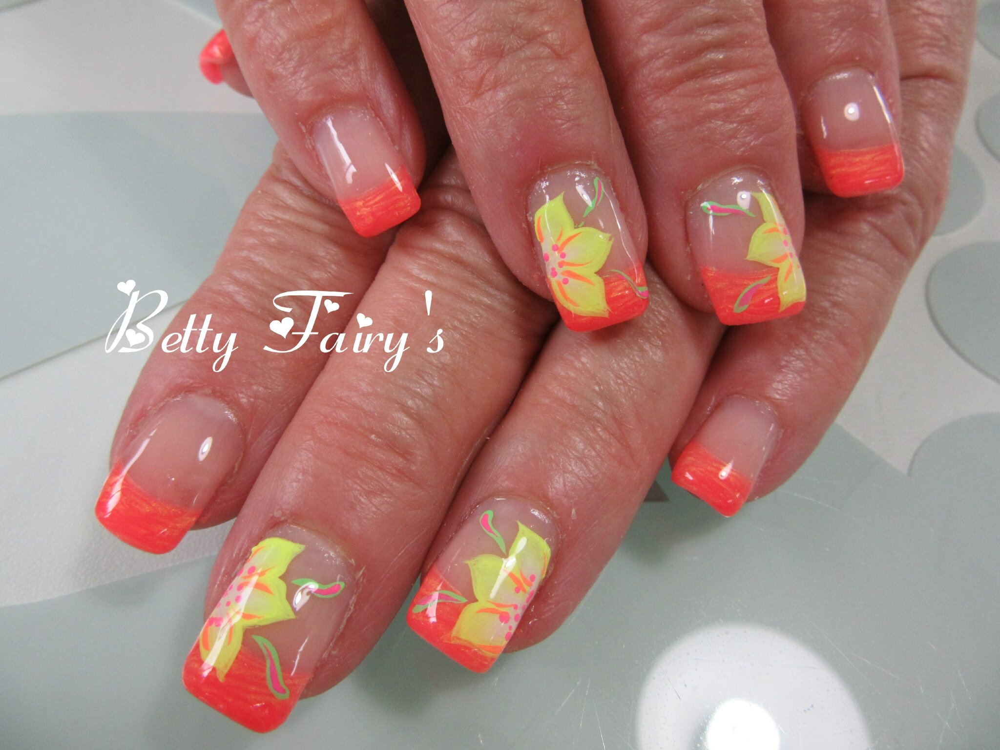 French orange golden, gel mask, déco one stroke , Féerique