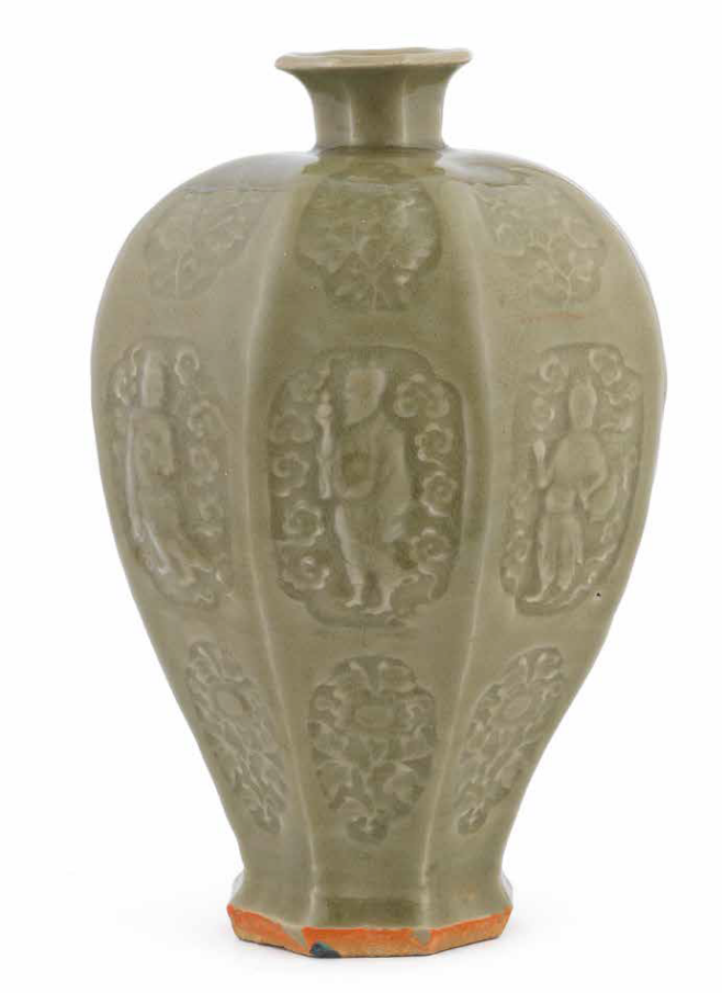 A rare Longquan celadon-glazed 'eight immortals' baluster vase, meiping, Yuan Dynasty