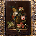 Willem frederik van royen (haarlem ? vers 1645 - berlin 1723), nature morte au bouquet de tulipes et roses dans un vase à l’ant