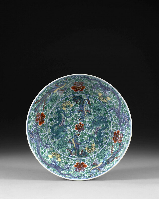 A Doucai porcelain dish, China, Qing dynasty, Kangxi mark and period (1662-1722)