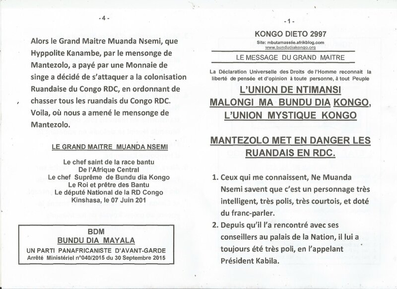 MANTEZOLO MET AN DANGER LES RUANDAIS EN RDC a