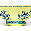 A ming-style underglaze-blue yellow-ground bowl, qianlong seal mark and period (1736-1795)