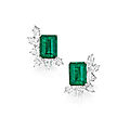 Pair of emerald and diamond earclips, graff