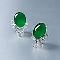 A pair of jadeite and diamond earrings