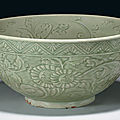 A large Longquan celadon carved bowl, Ming dynasty, 15th century
