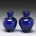 A pair of cobalt blue Peking glass vases. Qianlong Marks and Period.Photo Bonhams