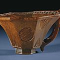 A rhinoceros horn octogonal libation cup, 17th century
