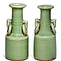 A pair of small Chinese celadon-glazed mallet vases, Ming dynasty (1368-1644)