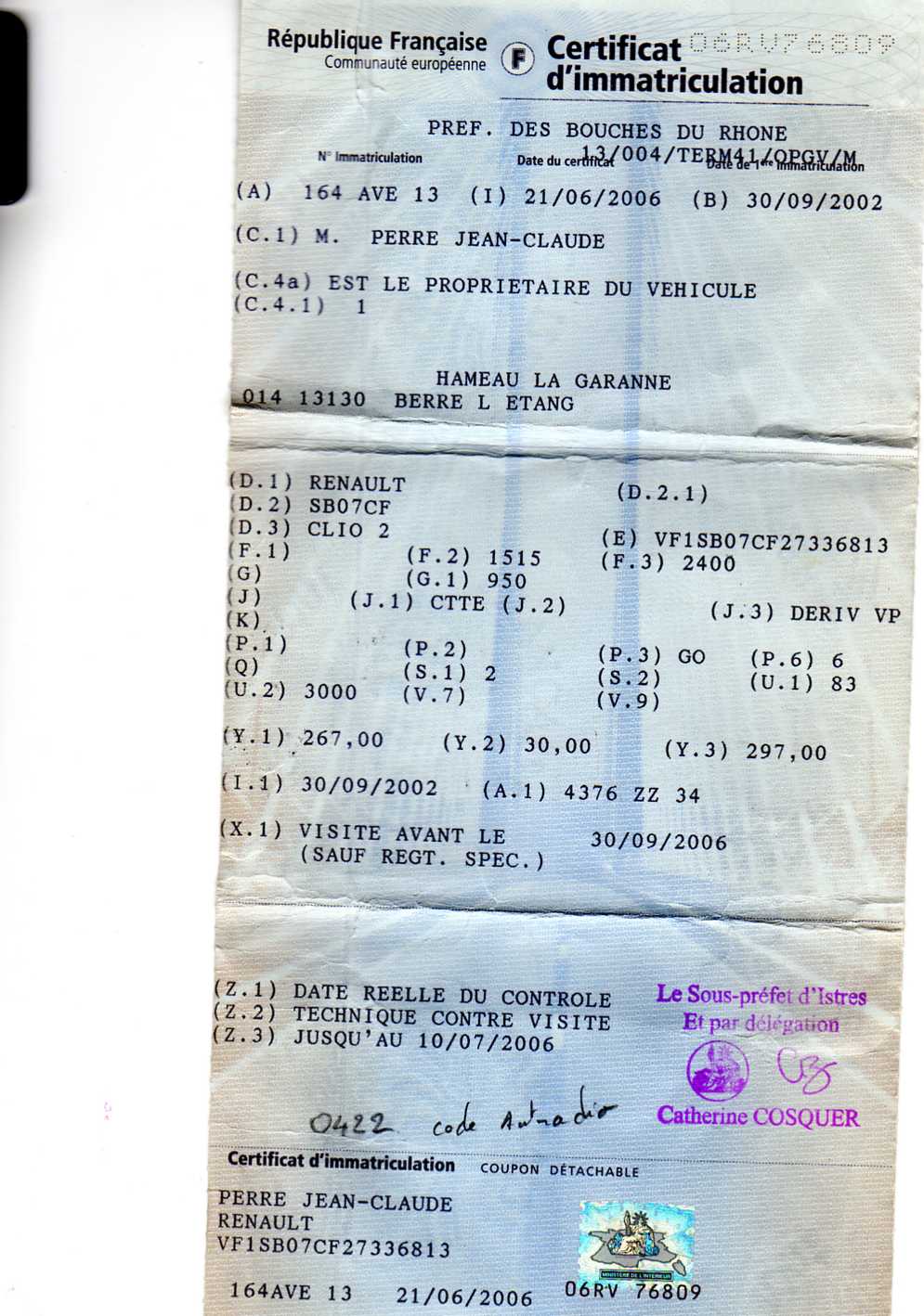 carte grise ctte en vp véhicule ctte QFB66