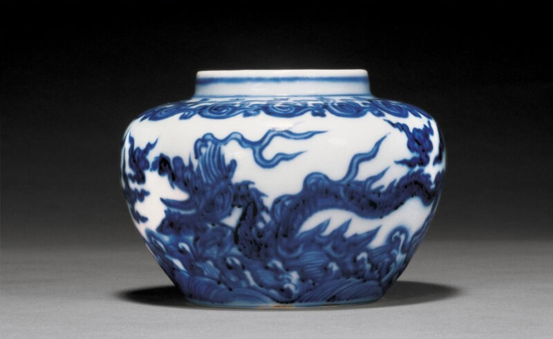 A very rare blue and white 'Winged dragon' jar, mark and period of Chenghua