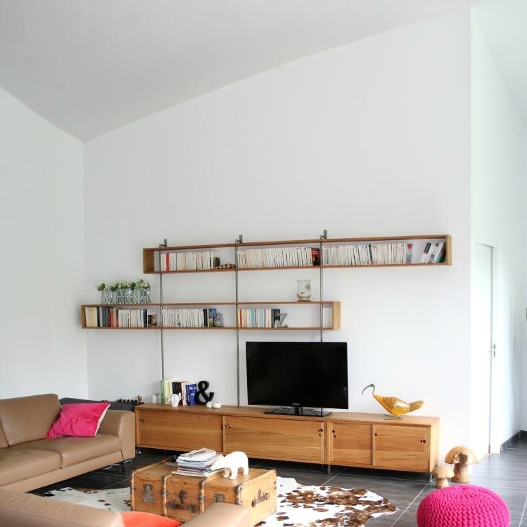 Bibliotheque chene massif huile sur mesure acier