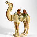 A 'sancai'-glazed pottery figure of a Bactrian camel, Tang dynasty (618-907)