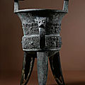 A large archaic bronze tripod wine vessel, jia, shang dynasty, 13th-12th century bc