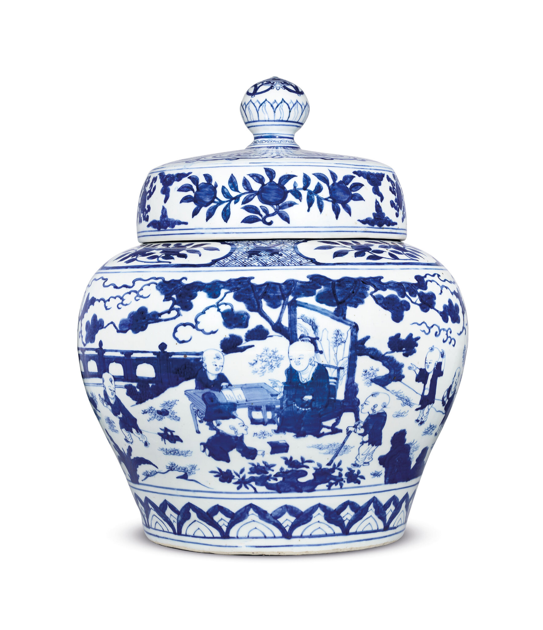 Chinese Old Marked Blue and White Character Story Pattern Porcelain Water Jar 