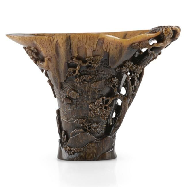 Lot 23. A carved rhinoceros horn libation cup, 17th century; 16cm., 6 1/4 in. Estimate 50,000—70,000 GBP. Lot Sold 181,250 GBP. Photo Sotheby's 2011
