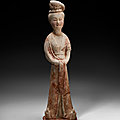 A painted pottery figure of a court lady, Tang dynasty (618-907)