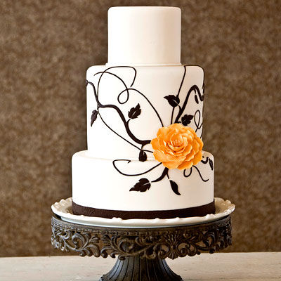 blackandorangeweddingcake