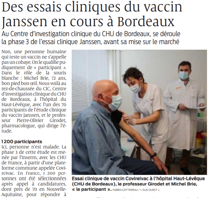 2021 03 04 SO Des essais cliniques du vaccin Janssen en cours à Bordeaux