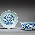 A blue and white 'rocky tree and auspicious items' dish and a 'lotus' bowl, ming-early qing dynasty, 15th-17th century