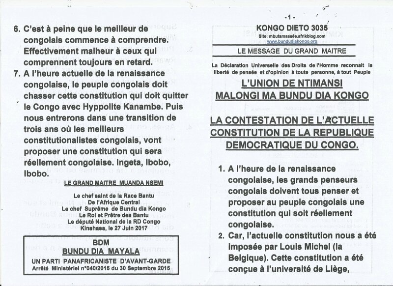 LA CONTESTATION DE L'ACTUELLE CONSTITUTION DE LA REPUBLIQUE DEMOCRATIQUE DU CONGO a