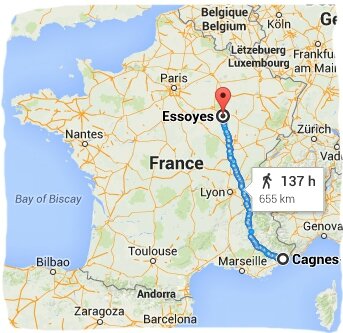Essoyes - Cagnes : 655 km