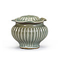 A small 'Longquan' celadon-glazed 'ribbed' jar and cover, Yuan dynasty