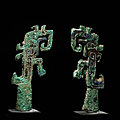 A pair of archaic bronze 'dragon' finials, late shang-early western zhou dynasty (12th-9th century bc)