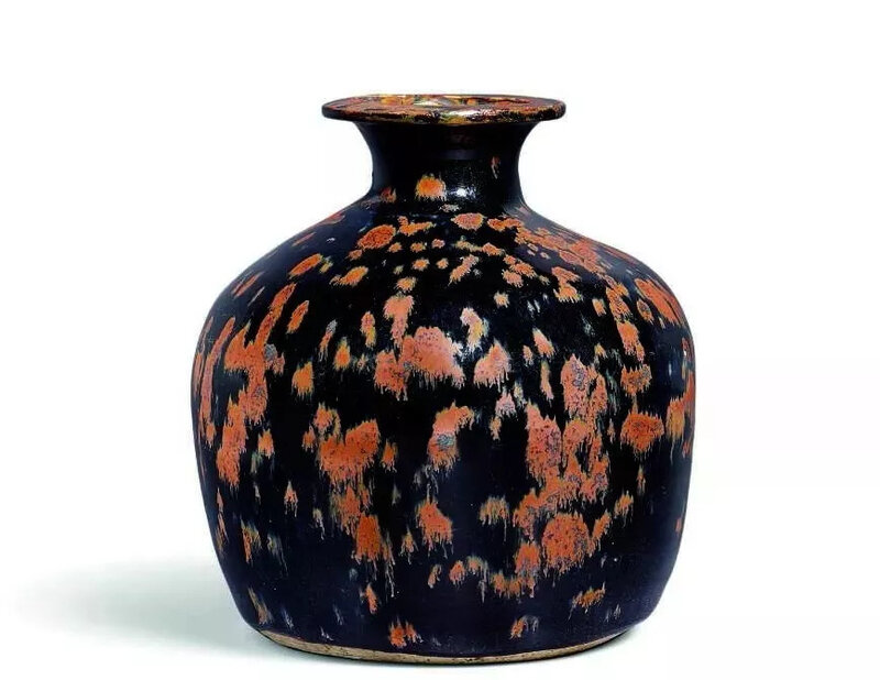 A rare russet-splashed dark brown-glazed truncated vase, tulu ping, Northern Song dynasty (960-1127)