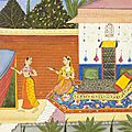 The heroine sends for her love. an illustration to a ragamala series. india, deccani artist in udaipur, c. 1650