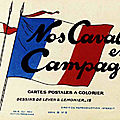 Cartes postales à colorier. nos cavaliers en campagne. dessins de leven et lemonier