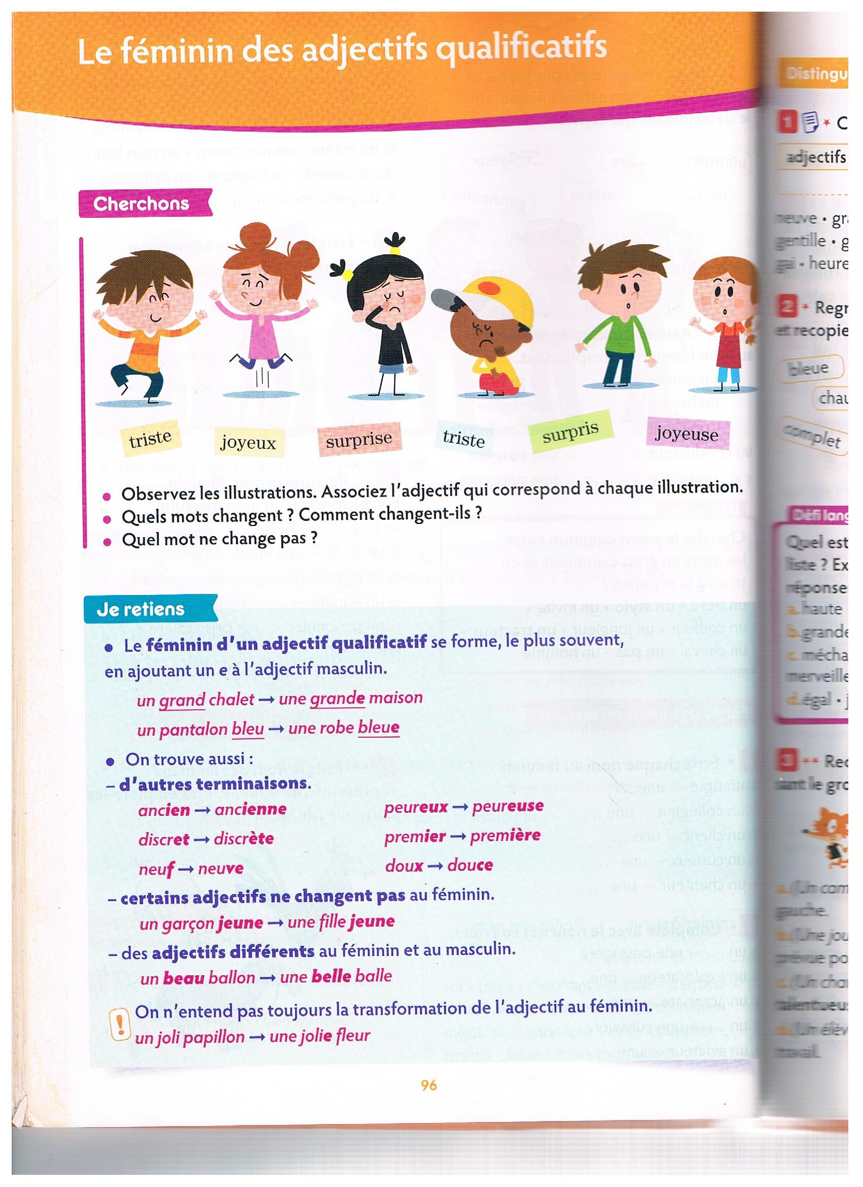 Exercices Adjectifs Qualificatifs Ce1 Pdf leçon et exercices sur le féminin de l'adjectif qualificatif - devoirs CE1