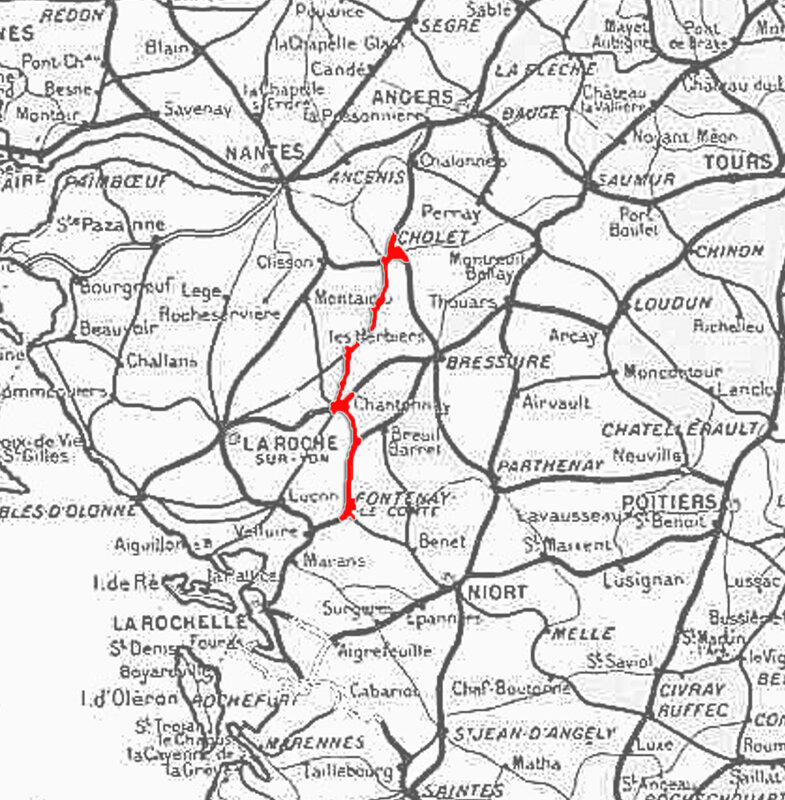 carte-chemins-de-fer ligne Cholet - les Herbiers- Fontenay le Comte