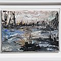 Port en novembre-acryl2014 - 22 X16cm- cadre blanc- ( n°11)