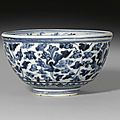 A blue and white warming bowl. ming dynasty