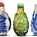 Three overlay glass snuff bottles, 19th century