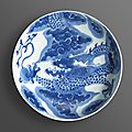A blue and white porcelain dragon dish, yongzheng six-character mark and of the period
