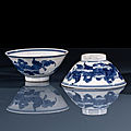 A pair of blue and white decorated conical porcelain bowls, jiangxi ciye gongsi mark, republic period (1911-1949)