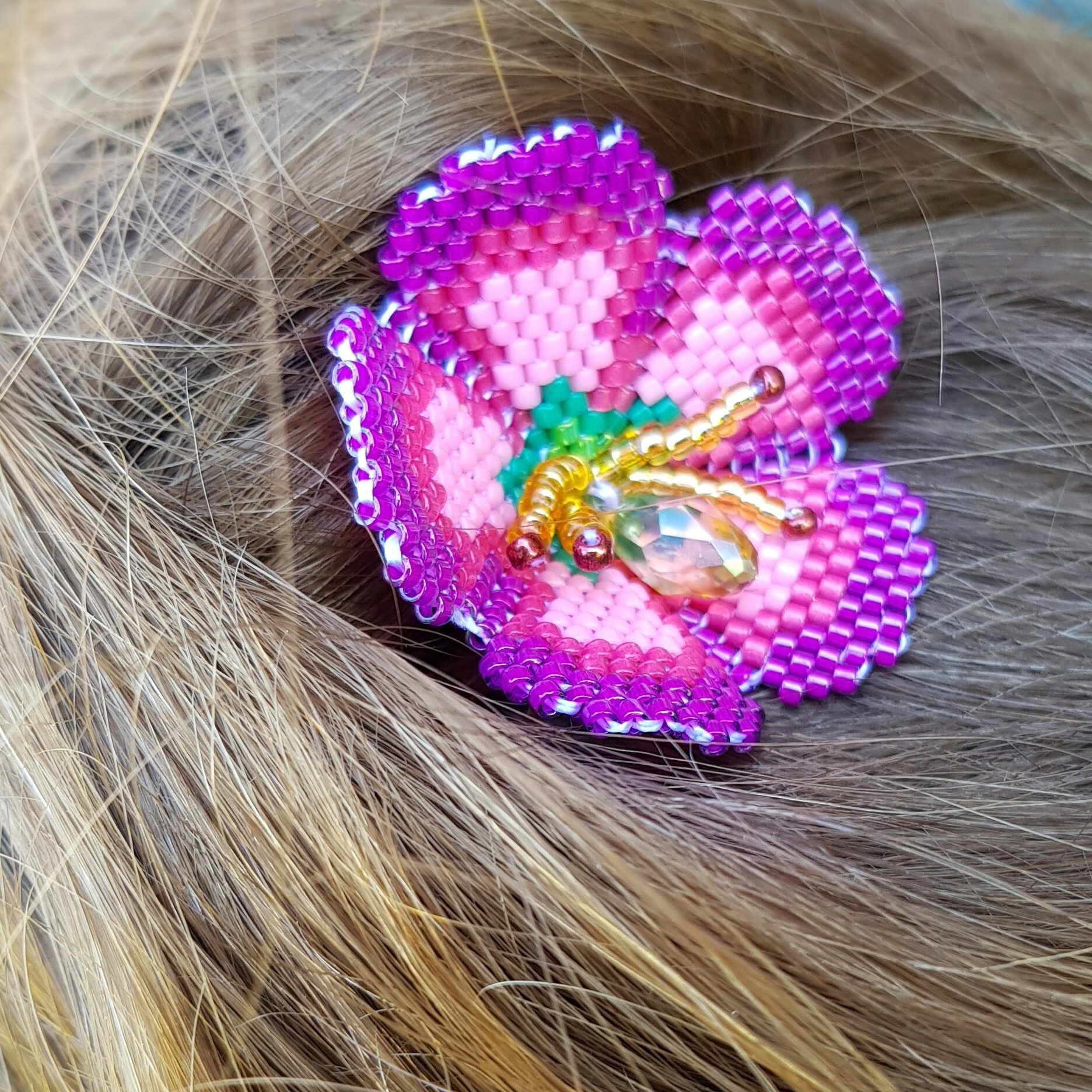 Collier Fleurs en Brick Stitch tissage de Miyuki - Perles & Co