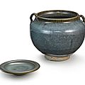 A 'Jun' handled jar and a small 'Jun' dish, Yuan – Ming dynasty